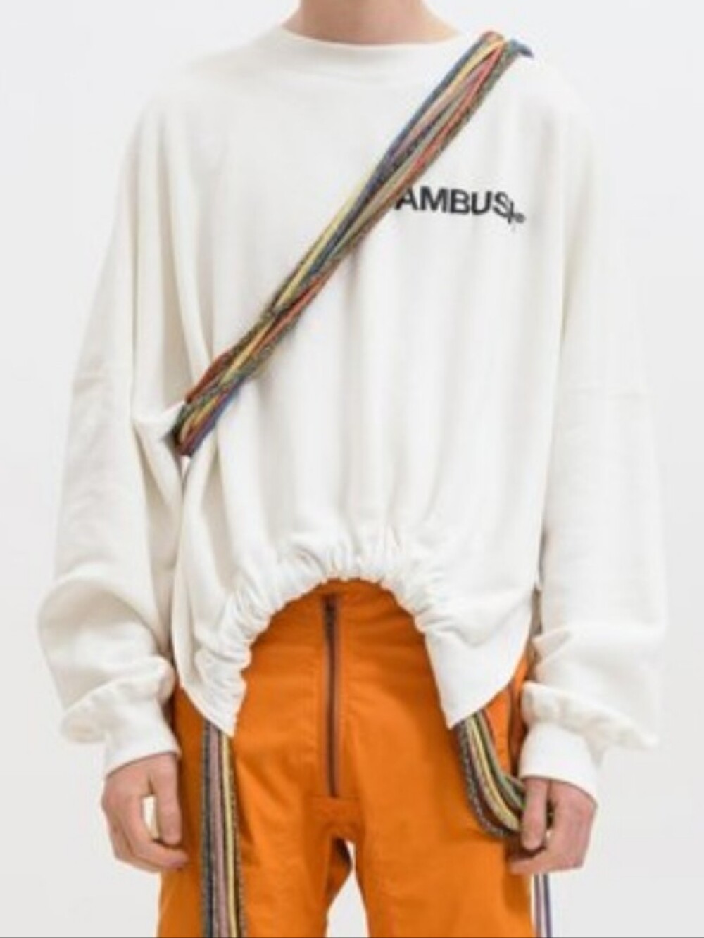 AMBUSH Men's Long Multi Cord Crewneck Sweatshirt Oversized Logo Cotton sz 2